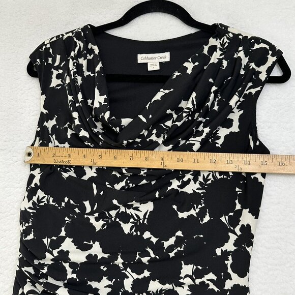 Coldwater Creek Women's Floral Scoop Neck Ruched Sheath Dress Size 4 Black White - Picture 6 of 12